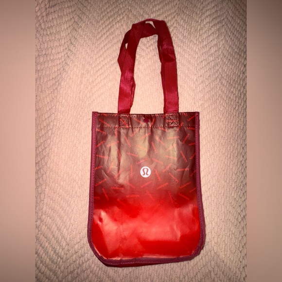 lululemon athletica Handbags - Lululemon Red Ombre Snap Top Shopping Tote Bag Reusable Retail Paper 11.5”X9”
